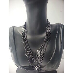 Vintage Premier Designs Necklace Beaded Gray Tone Crystals Jewelry Costume